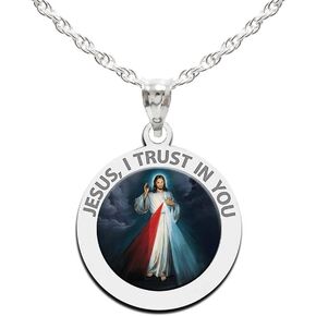 PicturesOnGold.com Divine Mercy Round Religious Medal, Available in Sterling Silver and Solid 10K or 14K Gold