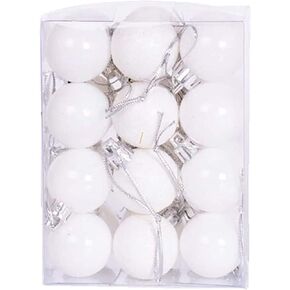 Yansanido Super Mini 24pcs Small Christmas Ball 3cm /1.18 inch Mini Ornaments Shatterproof Desktop Christmas Tree Balls Multicolor Pastel Tree Ornaments Pendant (White)