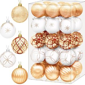 DeckTheHalls Christmas Ornaments, 30 Pcs 2.5 Inch Christmas Decoration Balls for Xmas Tree Hanging, Shatterproof Christmas Ball Ornaments for Festival Home Party Decors, (Red & Gold)