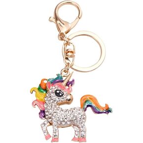 KeyChain Rhinestone Unicorn Key Ring Rainbow Unicorn Key Chain Car Bag Pendant Charm Gift for Women Girls