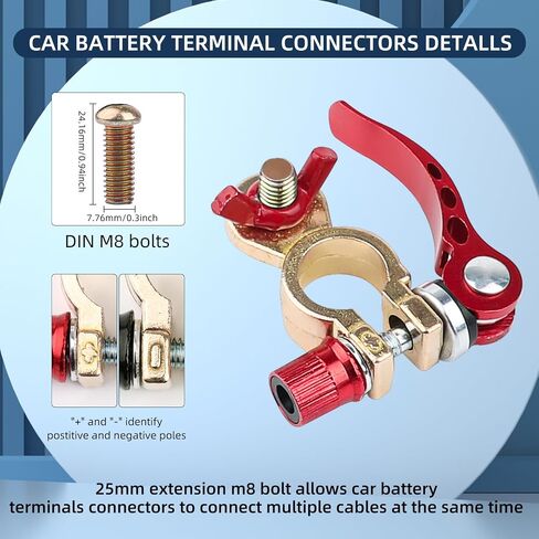 1 Pair Battery Terminal Connectors, M8 x 25mm Bolt, Battery Terminals Brass, Battery Cable Ends Quick Release with 2 Gaskets, Compatible with Cars, Vans, Trucks and More in Saudi Arabia