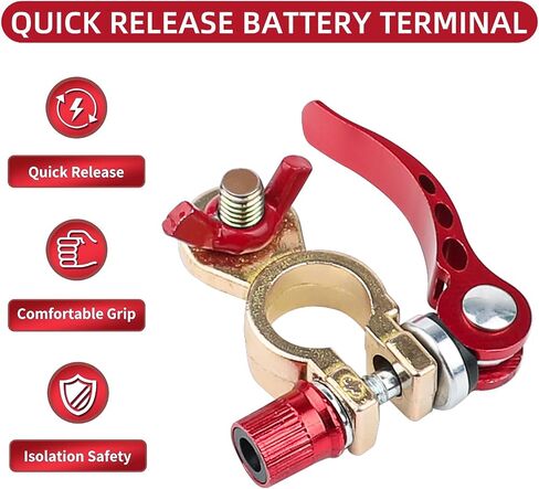 1 Pair Battery Terminal Connectors, M8 x 25mm Bolt, Battery Terminals Brass, Battery Cable Ends Quick Release with 2 Gaskets, Compatible with Cars, Vans, Trucks and More in Saudi Arabia