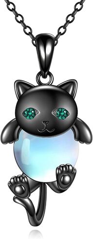 Black Cat Necklace for Women 925 Sterling Silver Moonstone Cat Jewelry for Cat Lover Halloween Necklace in Saudi Arabia