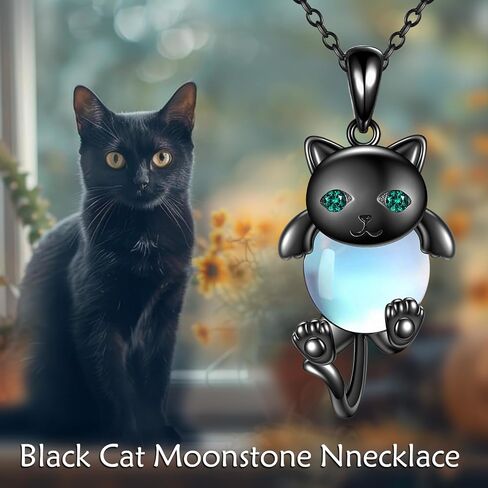 Black Cat Necklace for Women 925 Sterling Silver Moonstone Cat Jewelry for Cat Lover Halloween Necklace in Saudi Arabia
