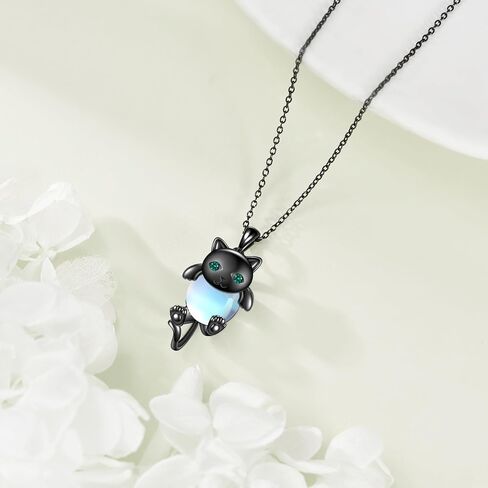 Black Cat Necklace for Women 925 Sterling Silver Moonstone Cat Jewelry for Cat Lover Halloween Necklace in Saudi Arabia