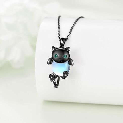 Black Cat Necklace for Women 925 Sterling Silver Moonstone Cat Jewelry for Cat Lover Halloween Necklace in Saudi Arabia