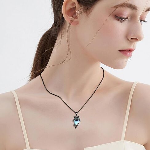 Black Cat Necklace for Women 925 Sterling Silver Moonstone Cat Jewelry for Cat Lover Halloween Necklace in Saudi Arabia