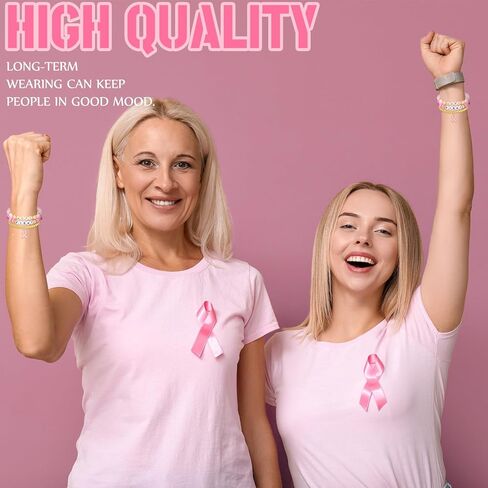 24 قطعة من أساور الأمل لمكافحة سرطان الثدي مع بطاقات ملهمة هدايا الناجيات من سرطان الثدي للمرأة شريط وردي من الطين مطرز أساور ممتدة ملحقات التوعية بسرطان الثدي in Kuwait