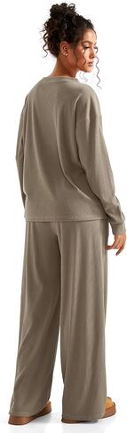 SUUKSESS Women Ribbed Lounge Sets Long Sleeve Pajama Two Piece Sets with Pockets in Saudi Arabia