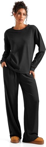 SUUKSESS Women Ribbed Lounge Sets Long Sleeve Pajama Two Piece Sets with Pockets in Kuwait