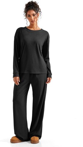 SUUKSESS Women Ribbed Lounge Sets Long Sleeve Pajama Two Piece Sets with Pockets in Kuwait