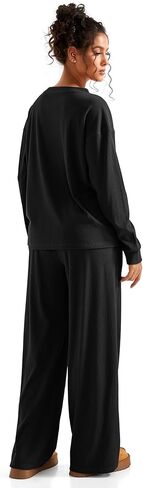 SUUKSESS Women Ribbed Lounge Sets Long Sleeve Pajama Two Piece Sets with Pockets in Kuwait
