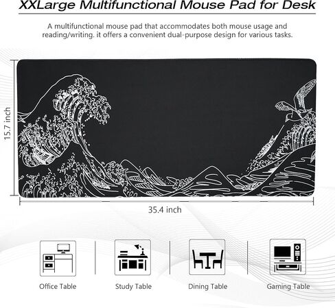 لوحة ماوس ألعاب كبيرة للمكتب، لوحة ماوس Kanagawa XXL مقاس 35.4 × 15.7 بوصة، وسادة مكتب مقاومة للماء، قاعدة ماوس مطاطية غير قابلة للانزلاق، لوحة لوحة مفاتيح للكمبيوتر، لوحة ماوس بيضاء in Kuwait