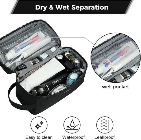 ECOHUB Toiletry Bag for Men Travel Dopp Kit Water Resistant Small Shaving Kit Bag Toiletry Organizer for Traveling, Separate Dry Wet & Toothbrush Pocket, Wide Open (Black-2) in Saudi Arabia