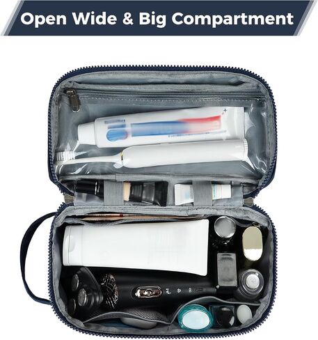 ECOHUB Toiletry Bag for Men Travel Dopp Kit Water Resistant Small Shaving Kit Bag Toiletry Organizer for Traveling, Separate Dry Wet & Toothbrush Pocket, Wide Open (Black-2) in Saudi Arabia
