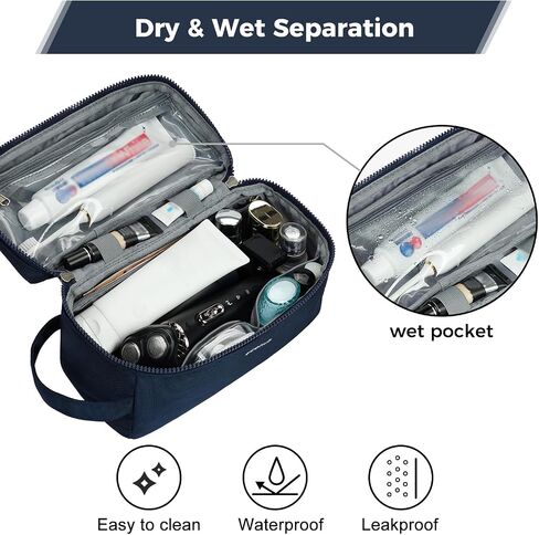 ECOHUB Toiletry Bag for Men Travel Dopp Kit Water Resistant Small Shaving Kit Bag Toiletry Organizer for Traveling, Separate Dry Wet & Toothbrush Pocket, Wide Open (Black-2) in Saudi Arabia