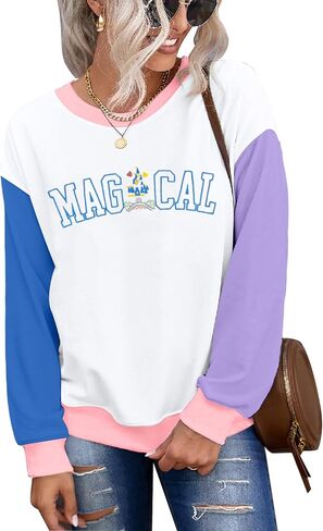 ASTANFY Magic Kingdom Sweatshirt Women Magical Castle Embroidered long Sleeve Shirt Cute Family Vacation Pullover Tops in Kuwait