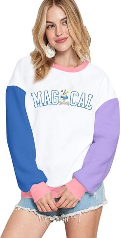 ASTANFY Magic Kingdom Sweatshirt Women Magical Castle Embroidered long Sleeve Shirt Cute Family Vacation Pullover Tops in Kuwait