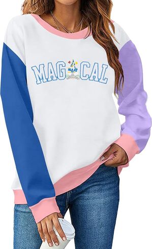 ASTANFY Magic Kingdom Sweatshirt Women Magical Castle Embroidered long Sleeve Shirt Cute Family Vacation Pullover Tops in Kuwait