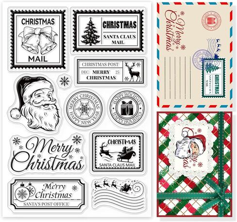 GLOBLELAND Christmas Tree Stamp Clear Stamp Santa Claus Bells Snowflakes Silicone Clear Stamp Dates Rubber Stamp for Scrapbook Journal Card Making 4.3 x 6.3 Inch in Saudi Arabia