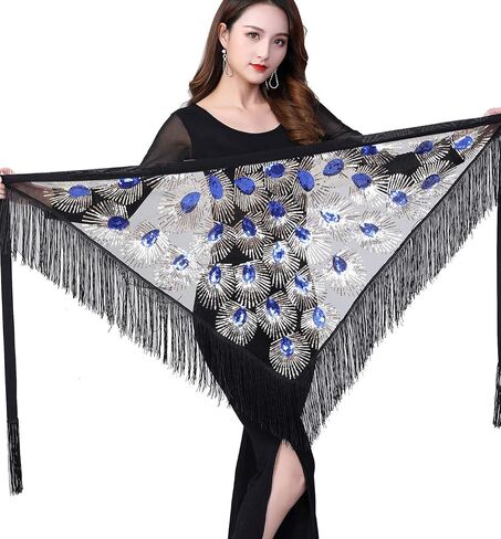 Women Belly Dance Triangle Hip Scarf Skirt with Fringe & Sequin Rave Costume in Kuwait