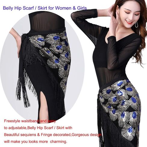 Women Belly Dance Triangle Hip Scarf Skirt with Fringe & Sequin Rave Costume in Kuwait