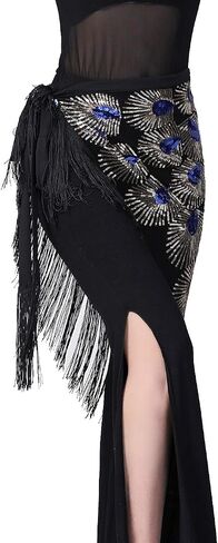 Women Belly Dance Triangle Hip Scarf Skirt with Fringe & Sequin Rave Costume in Kuwait