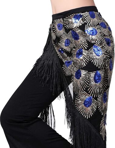 Women Belly Dance Triangle Hip Scarf Skirt with Fringe & Sequin Rave Costume in Kuwait