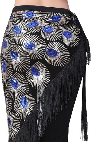 Women Belly Dance Triangle Hip Scarf Skirt with Fringe & Sequin Rave Costume in Kuwait