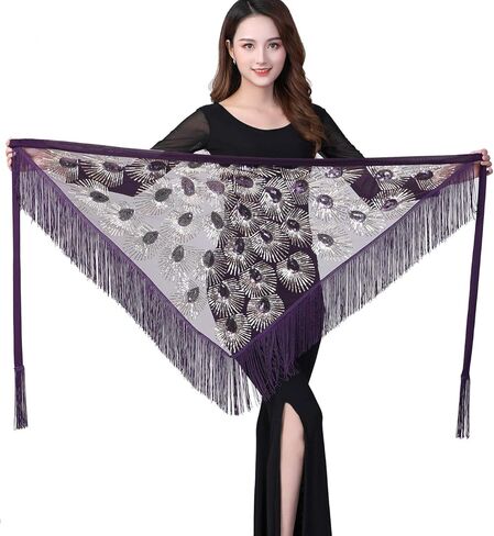 Women Belly Dance Triangle Hip Scarf Skirt with Fringe & Sequin Rave Costume in Kuwait
