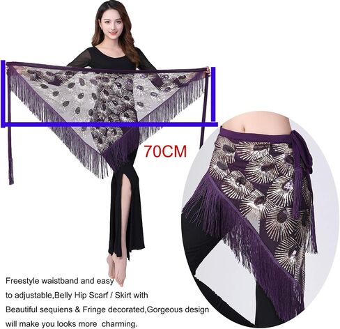 Women Belly Dance Triangle Hip Scarf Skirt with Fringe & Sequin Rave Costume in Kuwait