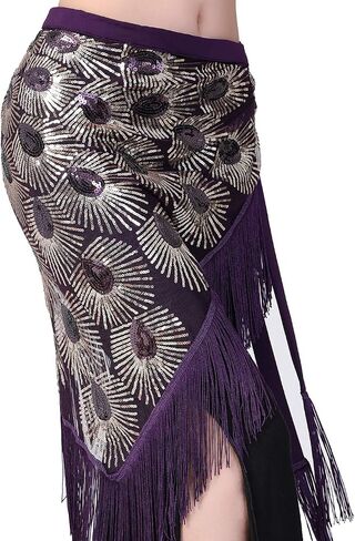 Women Belly Dance Triangle Hip Scarf Skirt with Fringe & Sequin Rave Costume in Kuwait