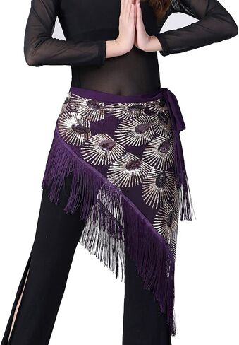 Women Belly Dance Triangle Hip Scarf Skirt with Fringe & Sequin Rave Costume in Kuwait