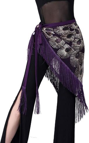 Women Belly Dance Triangle Hip Scarf Skirt with Fringe & Sequin Rave Costume in Kuwait