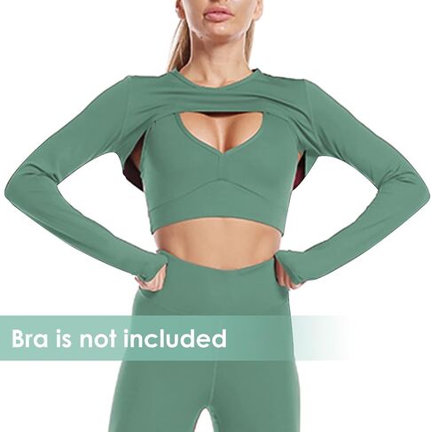 Workout Tops for Women Long Sleeve Bolero Shrug Super Cropped Hoodie Tops Cutout Athletic Yoga T Shirts in Saudi Arabia