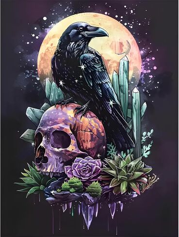 Diliart Crow Diamond Painting Kit for Adults - Colored Diamond Art Kit for Adults Beginners - Skull Art Painting Kits - DIY 5D Diamond Art Kit - Gem Art Kit as Home Wall Decoration Gift 12x16 Inch in Saudi Arabia