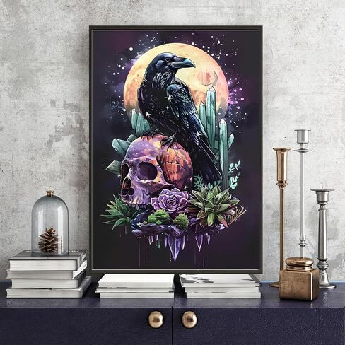 Diliart Crow Diamond Painting Kit for Adults - Colored Diamond Art Kit for Adults Beginners - Skull Art Painting Kits - DIY 5D Diamond Art Kit - Gem Art Kit as Home Wall Decoration Gift 12x16 Inch in Saudi Arabia