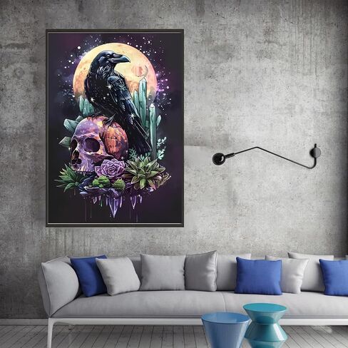 Diliart Crow Diamond Painting Kit for Adults - Colored Diamond Art Kit for Adults Beginners - Skull Art Painting Kits - DIY 5D Diamond Art Kit - Gem Art Kit as Home Wall Decoration Gift 12x16 Inch in Saudi Arabia