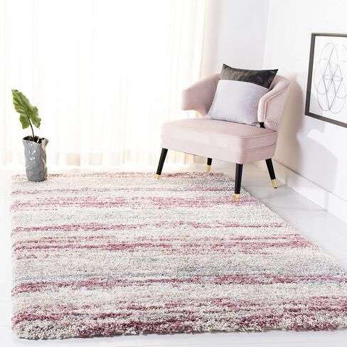 SAFAVIEH Fontana Shag Collection 9' x 12' Ivory / Pink FNT842B Modern Stripe Non-Shedding Living Room Bedroom Dining Room Entryway Plush 2-inch Thick Area Rug in Saudi Arabia