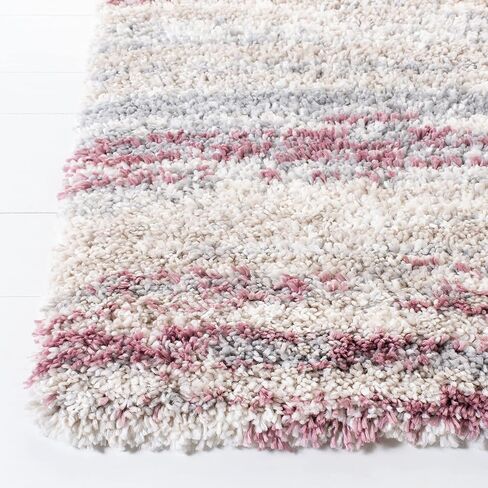 SAFAVIEH Fontana Shag Collection 9' x 12' Ivory / Pink FNT842B Modern Stripe Non-Shedding Living Room Bedroom Dining Room Entryway Plush 2-inch Thick Area Rug in Saudi Arabia
