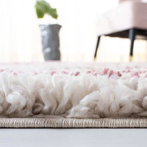 SAFAVIEH Fontana Shag Collection 9' x 12' Ivory / Pink FNT842B Modern Stripe Non-Shedding Living Room Bedroom Dining Room Entryway Plush 2-inch Thick Area Rug in Saudi Arabia