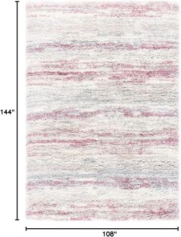SAFAVIEH Fontana Shag Collection 9' x 12' Ivory / Pink FNT842B Modern Stripe Non-Shedding Living Room Bedroom Dining Room Entryway Plush 2-inch Thick Area Rug in Saudi Arabia
