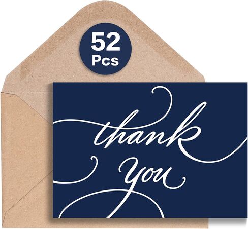 Prophet 40 Pack Silver Foil Thank You Cards with Envelopes, 3.5' X 5', Navy Blue Blank Thank You Cards Bulk for Wedding, Business, Baby Shower, Small Business, Funeral, Graduation in Saudi Arabia