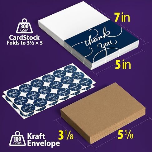 Prophet 40 Pack Silver Foil Thank You Cards with Envelopes, 3.5' X 5', Navy Blue Blank Thank You Cards Bulk for Wedding, Business, Baby Shower, Small Business, Funeral, Graduation in Saudi Arabia