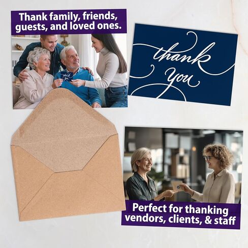 Prophet 40 Pack Silver Foil Thank You Cards with Envelopes, 3.5' X 5', Navy Blue Blank Thank You Cards Bulk for Wedding, Business, Baby Shower, Small Business, Funeral, Graduation in Saudi Arabia