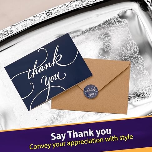 Prophet 40 Pack Silver Foil Thank You Cards with Envelopes, 3.5' X 5', Navy Blue Blank Thank You Cards Bulk for Wedding, Business, Baby Shower, Small Business, Funeral, Graduation in Saudi Arabia