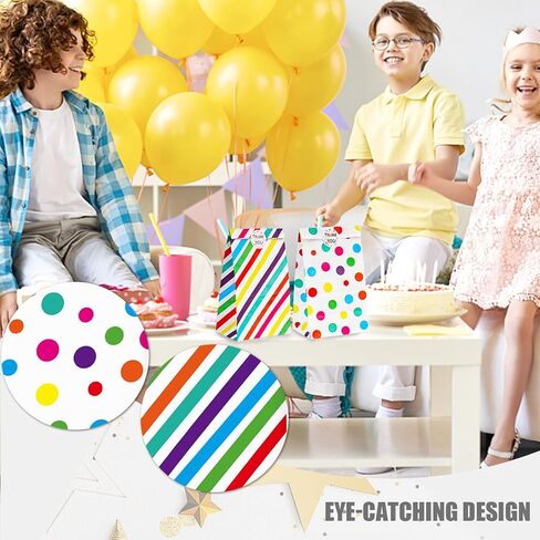 36 قطعة من حقائب هدايا الحفلات من جوهاوس، حقائب هدايا مع ملصقات ملونة مخططة منقطة وحقائب هدايا للأطفال وحفلات أعياد الميلاد وحفلات استقبال المولود الجديد، 4.7 بوصة × 3.1 بوصة × 8.7 بوصة in Kuwait