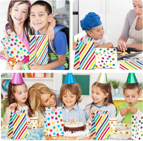 36 قطعة من حقائب هدايا الحفلات من جوهاوس، حقائب هدايا مع ملصقات ملونة مخططة منقطة وحقائب هدايا للأطفال وحفلات أعياد الميلاد وحفلات استقبال المولود الجديد، 4.7 بوصة × 3.1 بوصة × 8.7 بوصة in Kuwait