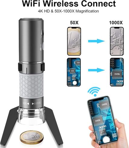 Cainda 4K WiFi Digital Microscope Camera for iPhone Android Phone and Windows Mac PC, 3840x2160P Wireless Handheld Microscope, Portable Microscope for Adults and Kids in Saudi Arabia