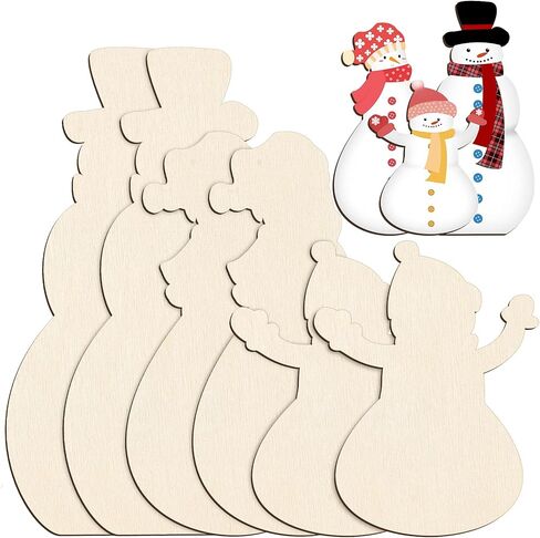 6 Pieces Christmas Wooden Snowman Cutouts Wood Snowman Ornaments Snowman Wood Slices Winter Wooden Crafts Christmas Tree Unfinished Wood Hanging Decors for DIY Projects Xmas Party Decoration to Paint in Saudi Arabia
